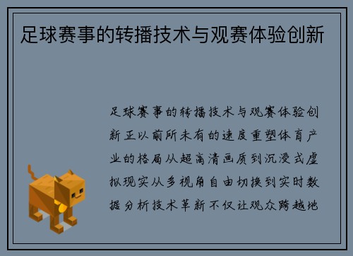 足球赛事的转播技术与观赛体验创新